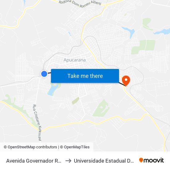 Avenida Governador Roberto Da Silveira, 441-551 to Universidade Estadual Do Paraná - Campus Apucarana map