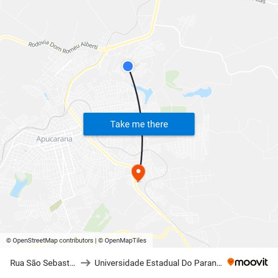Rua São Sebastião, 373-413 to Universidade Estadual Do Paraná - Campus Apucarana map