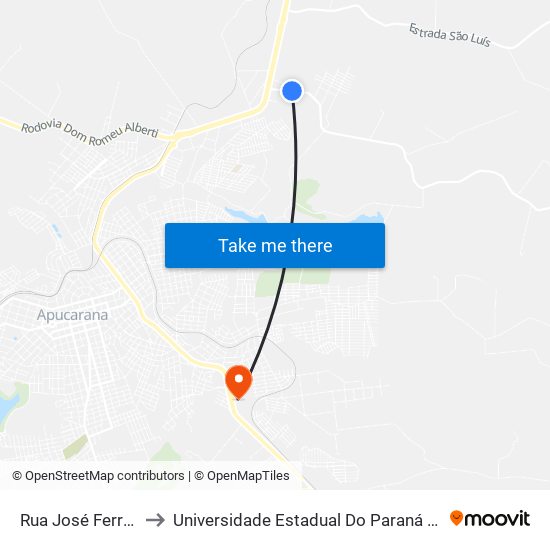 Rua José Ferragine, 340 to Universidade Estadual Do Paraná - Campus Apucarana map