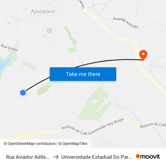 Rua Aviador Adilson S Prijma, 230 to Universidade Estadual Do Paraná - Campus Apucarana map