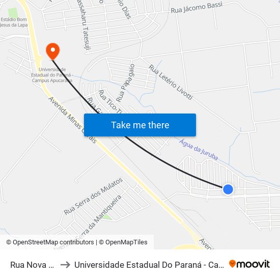 Rua Nova Iguacu to Universidade Estadual Do Paraná - Campus Apucarana map