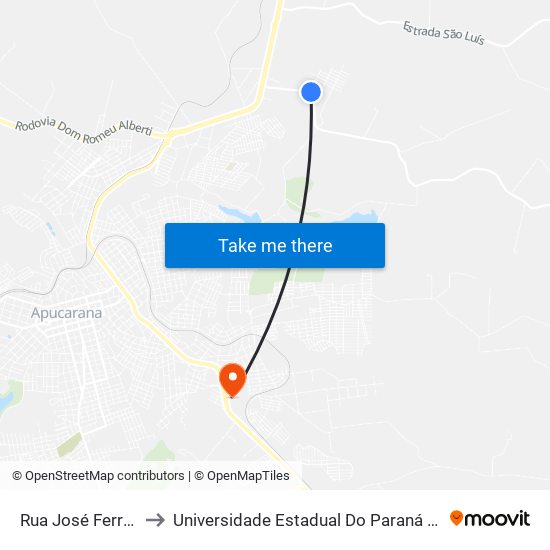 Rua José Ferragine, 850 to Universidade Estadual Do Paraná - Campus Apucarana map