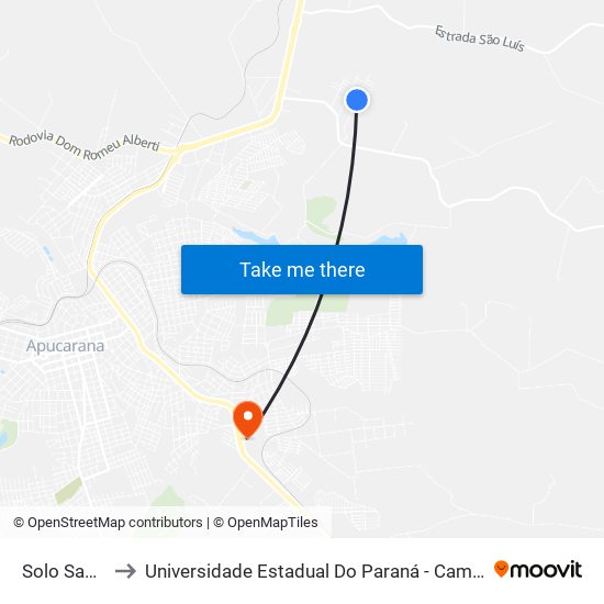 Solo Sagrado to Universidade Estadual Do Paraná - Campus Apucarana map