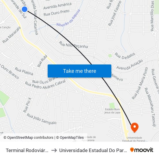 Terminal Rodoviário De Apucarana to Universidade Estadual Do Paraná - Campus Apucarana map