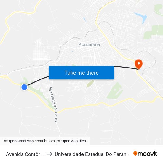 Avenida Contôrno Sul, 4164 to Universidade Estadual Do Paraná - Campus Apucarana map