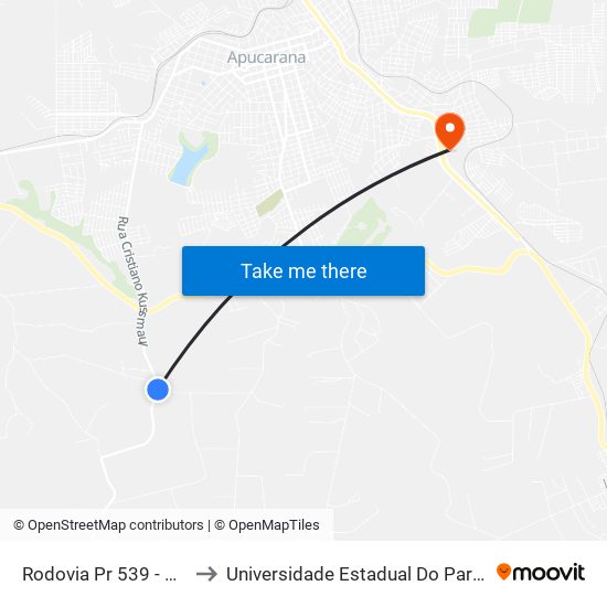 Rodovia Pr 539 - Sebastião Piassa to Universidade Estadual Do Paraná - Campus Apucarana map