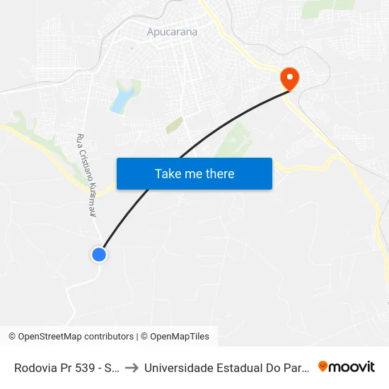 Rodovia Pr 539 - Sebastião Piassa to Universidade Estadual Do Paraná - Campus Apucarana map