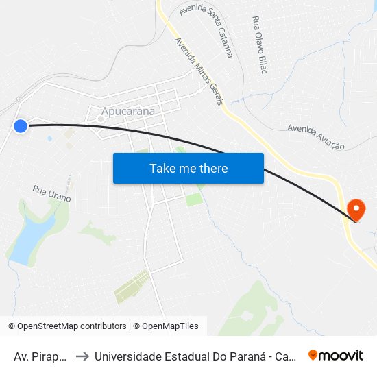 Av. Pirapó, 405 to Universidade Estadual Do Paraná - Campus Apucarana map