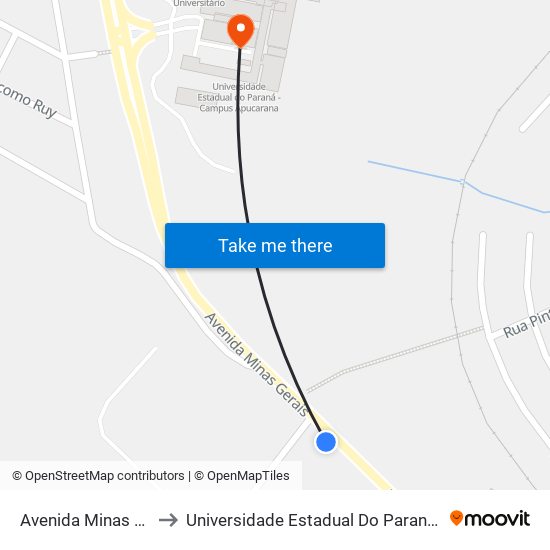 Avenida Minas Gerais, 4137 to Universidade Estadual Do Paraná - Campus Apucarana map