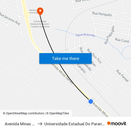 Avenida Minas Gerais, 5278 to Universidade Estadual Do Paraná - Campus Apucarana map