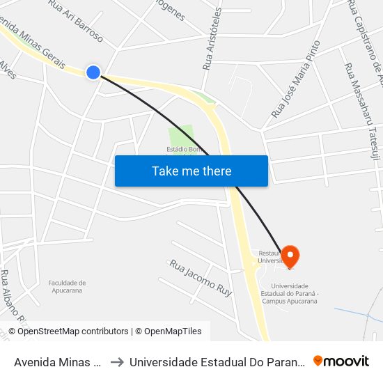 Avenida Minas Gerais, 2959 to Universidade Estadual Do Paraná - Campus Apucarana map