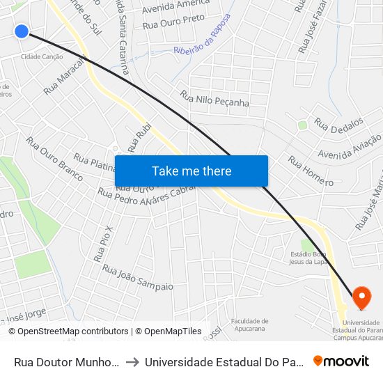 Rua Doutor Munhoz Da Rocha, 1969 to Universidade Estadual Do Paraná - Campus Apucarana map