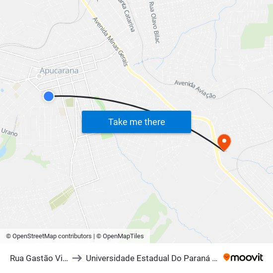 Rua Gastão Vidigal, 602 to Universidade Estadual Do Paraná - Campus Apucarana map