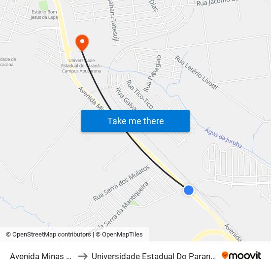 Avenida Minas Gerais, 5948 to Universidade Estadual Do Paraná - Campus Apucarana map