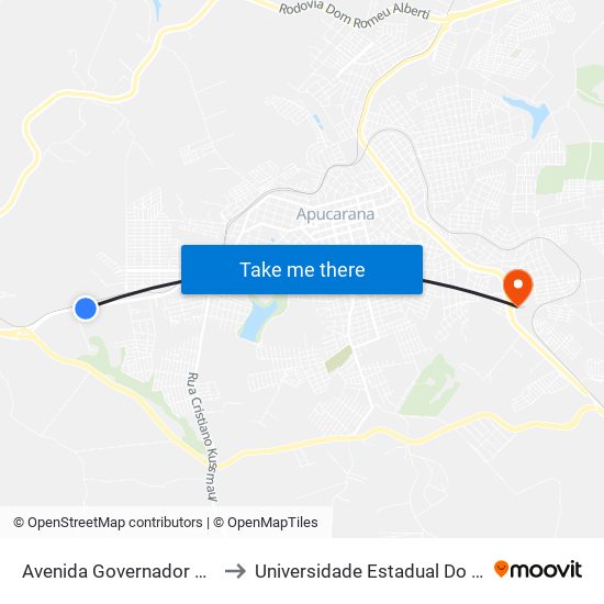 Avenida Governador Roberto Da Silveira, 1461 to Universidade Estadual Do Paraná - Campus Apucarana map