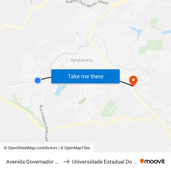 Avenida Governador Roberto Da Silveira, 1729 to Universidade Estadual Do Paraná - Campus Apucarana map
