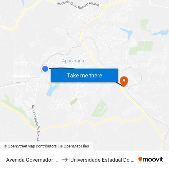 Avenida Governador Roberto Da Silveira, 110 to Universidade Estadual Do Paraná - Campus Apucarana map