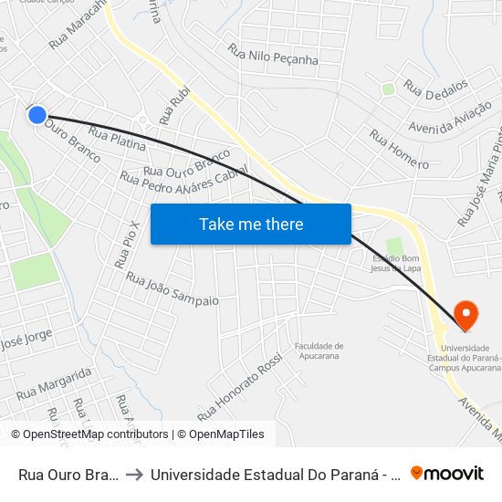 Rua Ouro Branco, 365 to Universidade Estadual Do Paraná - Campus Apucarana map