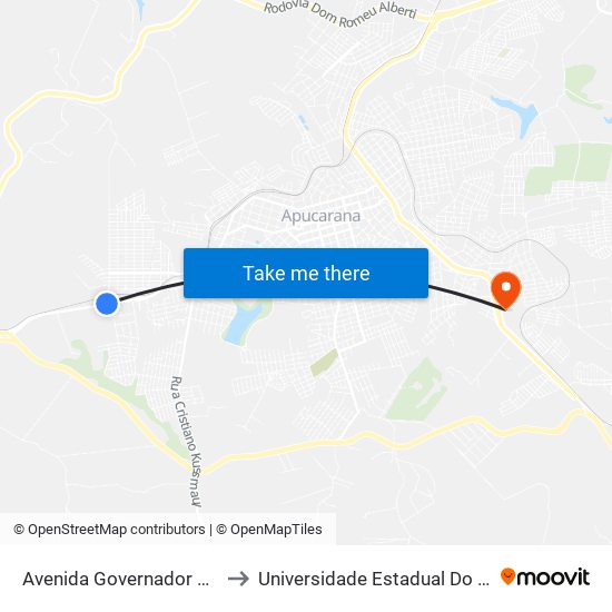 Avenida Governador Roberto Da Silveira, 3026 to Universidade Estadual Do Paraná - Campus Apucarana map