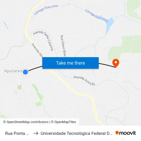 Rua Ponta Grossa, 1712 to Universidade Tecnológica Federal Do Paraná - Campus Apucarana map