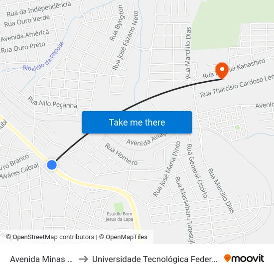 Avenida Minas Gerais, 2643-2801 to Universidade Tecnológica Federal Do Paraná - Campus Apucarana map