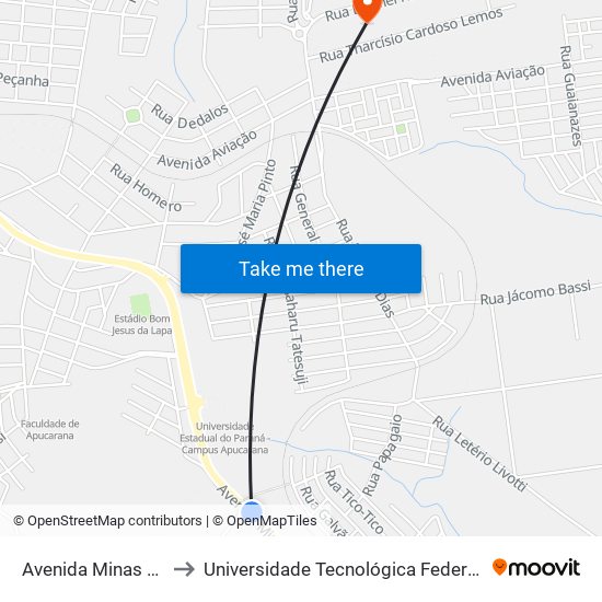 Avenida Minas Gerais, 4733-4853 to Universidade Tecnológica Federal Do Paraná - Campus Apucarana map