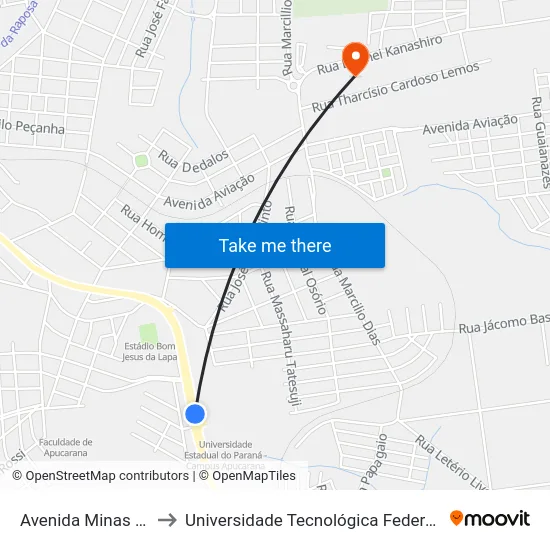 Avenida Minas Gerais, 3791-3977 to Universidade Tecnológica Federal Do Paraná - Campus Apucarana map