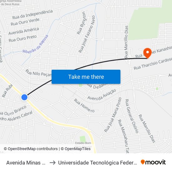 Avenida Minas Gerais, 2001-2091 to Universidade Tecnológica Federal Do Paraná - Campus Apucarana map