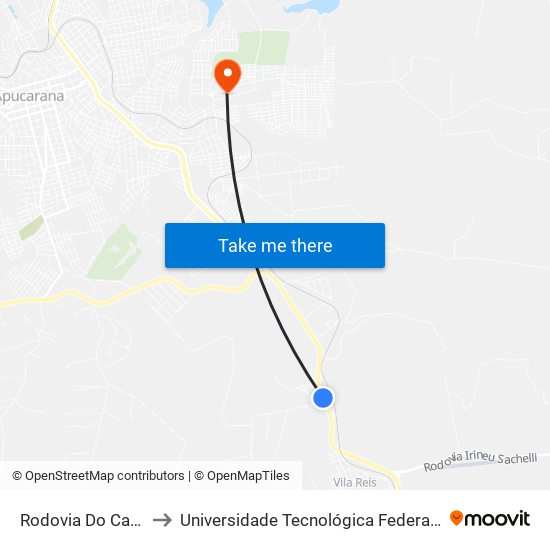 Rodovia Do Café, 10835-10943 to Universidade Tecnológica Federal Do Paraná - Campus Apucarana map