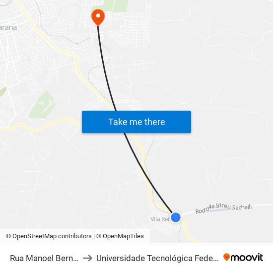 Rua Manoel Bernardes Réis, 536-614 to Universidade Tecnológica Federal Do Paraná - Campus Apucarana map