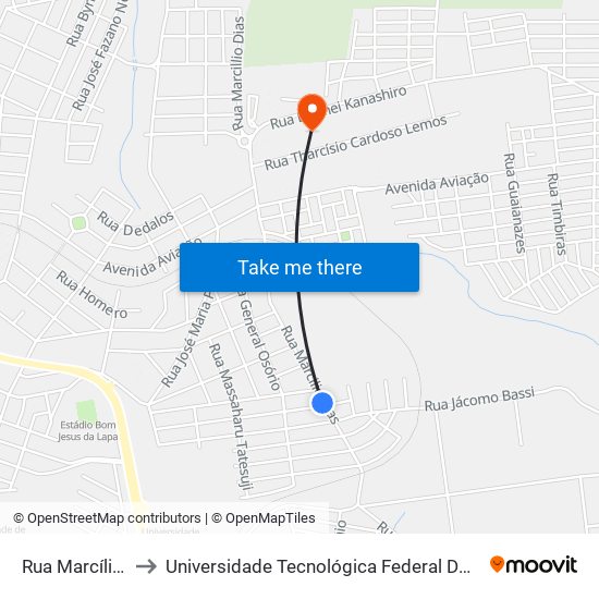 Rua Marcílio Dias, 418 to Universidade Tecnológica Federal Do Paraná - Campus Apucarana map