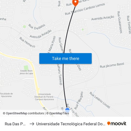 Rua Das Pombas, 154 to Universidade Tecnológica Federal Do Paraná - Campus Apucarana map