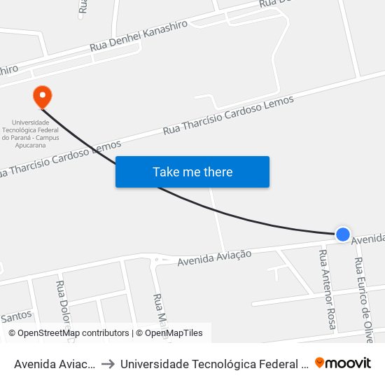 Avenida Aviacao, 2531-2579 to Universidade Tecnológica Federal Do Paraná - Campus Apucarana map