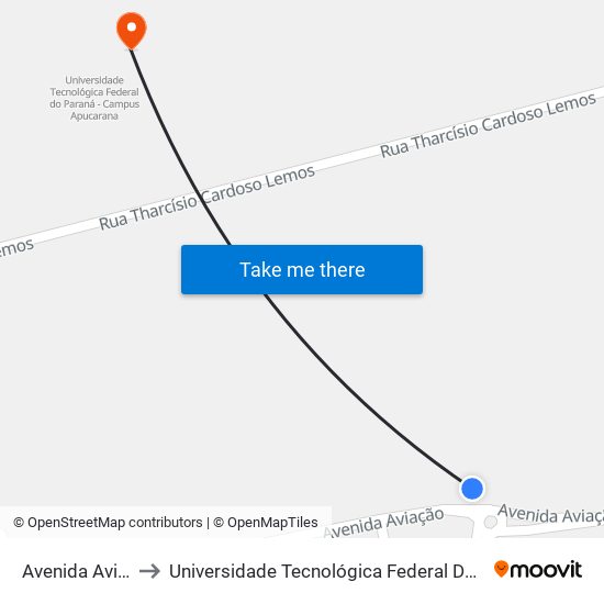 Avenida Aviacao, 2385 to Universidade Tecnológica Federal Do Paraná - Campus Apucarana map