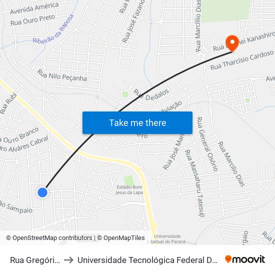 Rua Gregório Holak, 40 to Universidade Tecnológica Federal Do Paraná - Campus Apucarana map