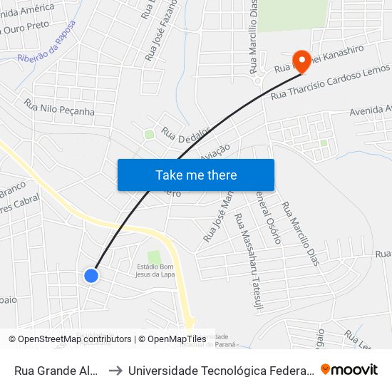 Rua Grande Alexandre, 167-237 to Universidade Tecnológica Federal Do Paraná - Campus Apucarana map