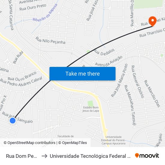 Rua Dom Pedro I, 384-488 to Universidade Tecnológica Federal Do Paraná - Campus Apucarana map