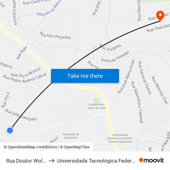 Rua Doutor Wolfgang Weterer, 72 to Universidade Tecnológica Federal Do Paraná - Campus Apucarana map