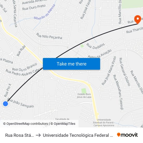 Rua Rosa Stábile, 519-625 to Universidade Tecnológica Federal Do Paraná - Campus Apucarana map