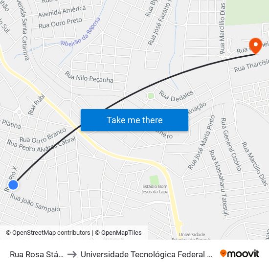 Rua Rosa Stábile, 412-518 to Universidade Tecnológica Federal Do Paraná - Campus Apucarana map
