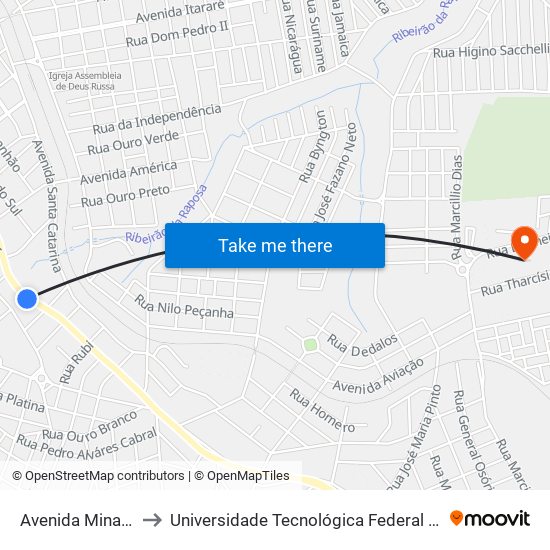 Avenida Minas Gerais, 1532 to Universidade Tecnológica Federal Do Paraná - Campus Apucarana map