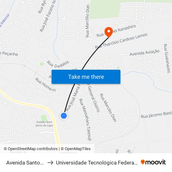 Avenida Santos Dumont, 2-222 to Universidade Tecnológica Federal Do Paraná - Campus Apucarana map