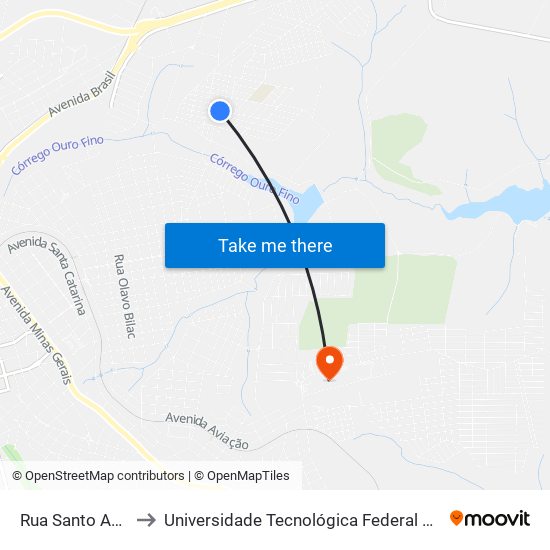 Rua Santo Agostinho, 345 to Universidade Tecnológica Federal Do Paraná - Campus Apucarana map