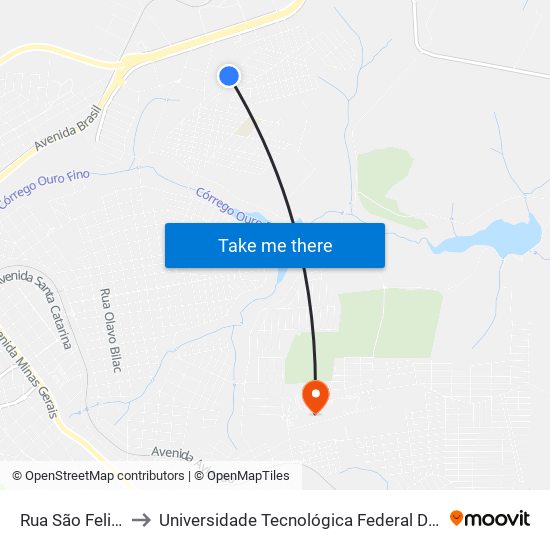 Rua São Felipe, 616-722 to Universidade Tecnológica Federal Do Paraná - Campus Apucarana map