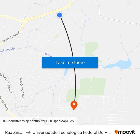 Rua Zinco, 1-75 to Universidade Tecnológica Federal Do Paraná - Campus Apucarana map