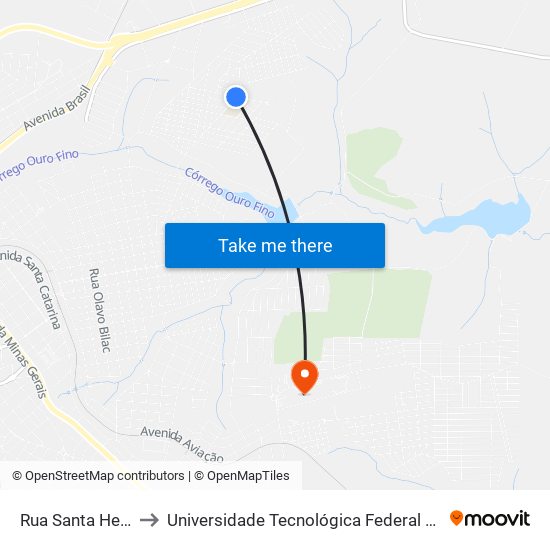 Rua Santa Helena, 447-499 to Universidade Tecnológica Federal Do Paraná - Campus Apucarana map