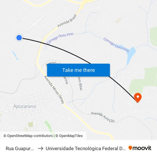 Rua Guapuruvu, 192-338 to Universidade Tecnológica Federal Do Paraná - Campus Apucarana map