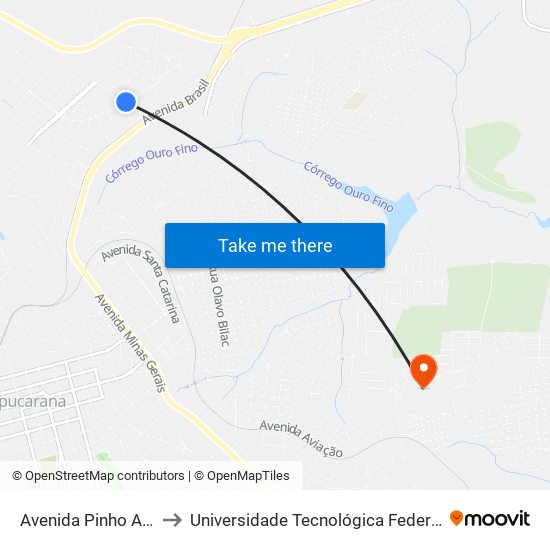 Avenida Pinho Araucária, 960-1020 to Universidade Tecnológica Federal Do Paraná - Campus Apucarana map