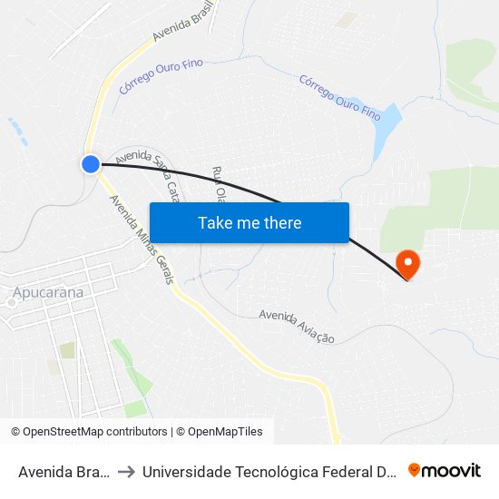 Avenida Brasil, 638-760 to Universidade Tecnológica Federal Do Paraná - Campus Apucarana map
