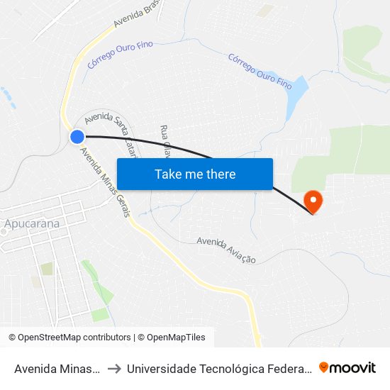 Avenida Minas Gerais, 149-151 to Universidade Tecnológica Federal Do Paraná - Campus Apucarana map